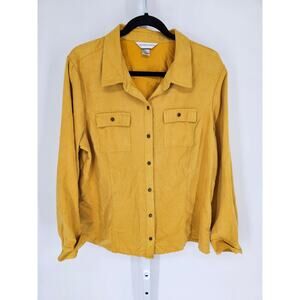 Christopher & Banks Women's Yellow Long Sleeve Button Down Pockets Shirt Size XL
